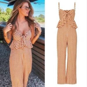 SAYLOR Laken Gingham Jumpsuit in Apricot‎ Size XS